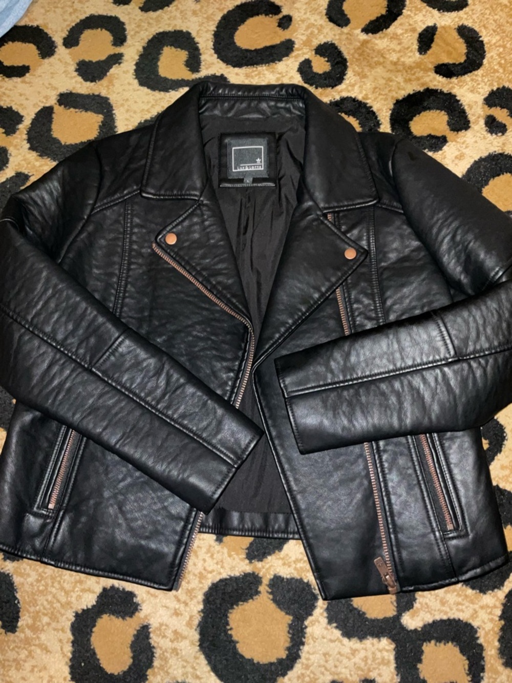 Women’s Black Faux Leather Moto Jacket with Asymmetrical Zip